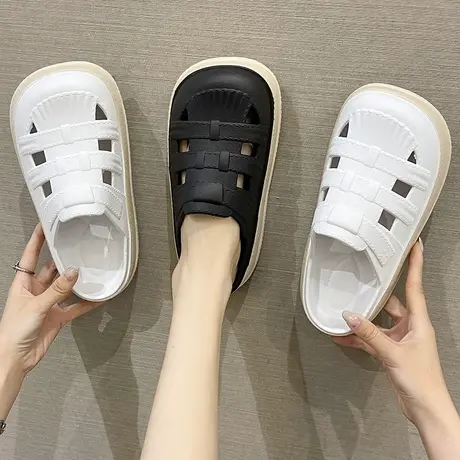 包头半拖鞋女夏季ins潮韩版网红时尚厚底防滑学生外穿沙滩洞洞鞋商品大图