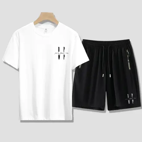 男士速干运动套装液氨丝光棉短袖t恤夏装冰丝休闲短裤宽松五分裤图片
