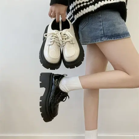 厚底小皮鞋女2024年新款百搭秋季职业通勤单鞋日系jk配裙子乐福鞋图片