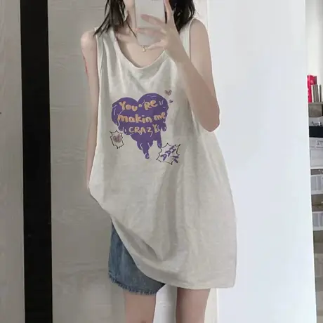 纯棉吊带坎肩背心无袖t恤女夏季设计感小众外穿宽松港风挂脖上衣商品大图