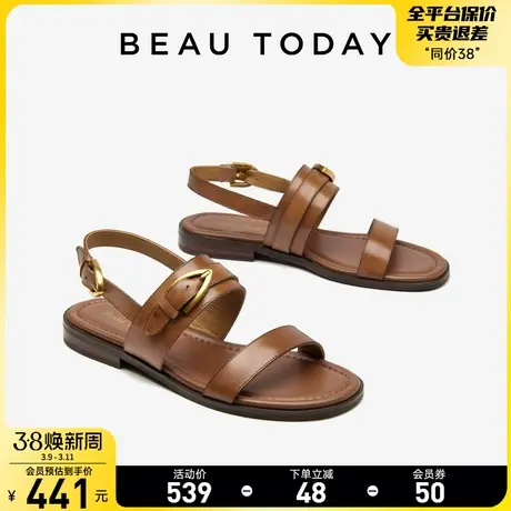 BeauToday罗马凉鞋女款夏季平底凉鞋真皮BT女士凉鞋夏季棕色凉鞋图片