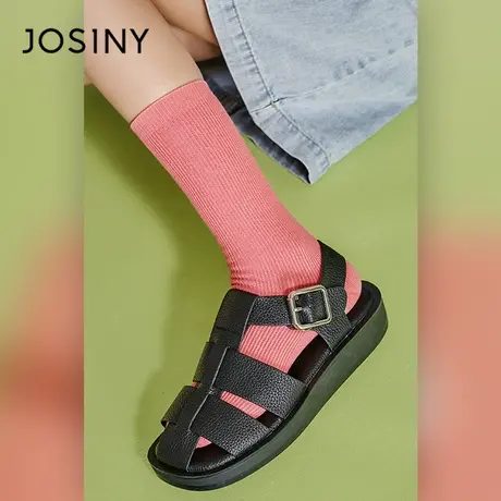 卓诗尼凉鞋女2023年秋款新款包头厚底增高平底罗马松糕小众猪笼鞋图片