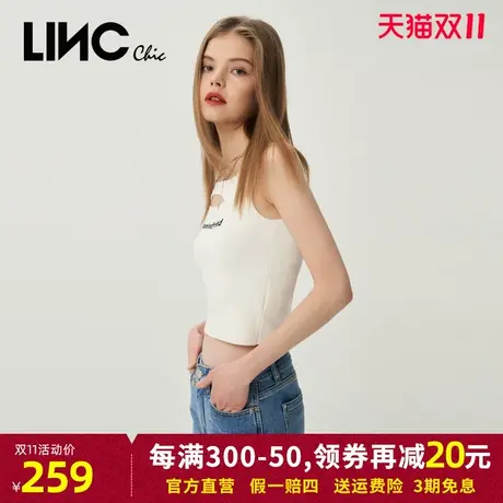 LINC金羽杰2023年夏秋新款机能感镂空提花方领修身针织吊带背心女商品大图
