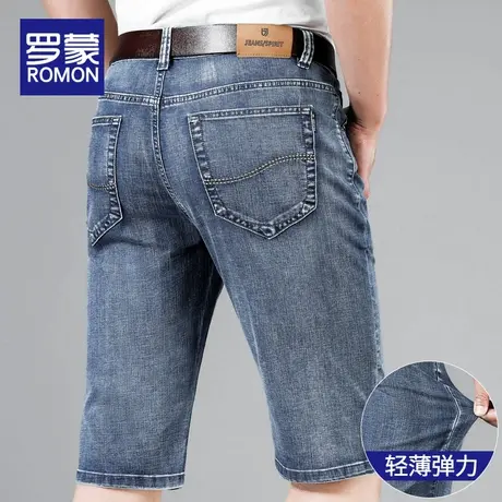 罗蒙牛仔短裤男夏季薄款宽松直筒弹力7分裤潮牌外穿男士休闲中裤图片