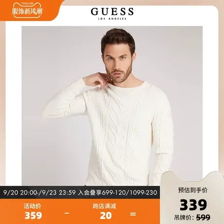 GUESS秋冬季男士时尚纯色圆领短款休闲针织白毛衣上衣M1BR10Z2MK1商品大图
