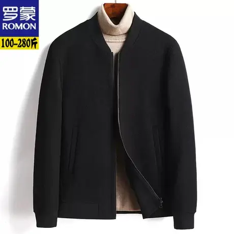 罗蒙秋冬季男士棒球服商务休闲夹克双面呢羊毛呢子短款加大码外套图片