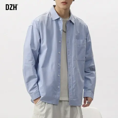 男士雅痞蓝色衬衫长袖男衬衣休闲外套春秋款寸衫春装2023新款上衣商品大图