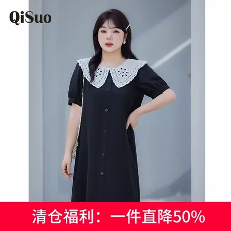 大码女装宽松直筒裙夏季新款减龄娃娃领休闲显瘦胖MM短袖连衣裙图片