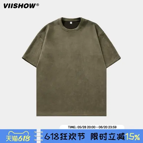 VIISHOW纯色短袖T恤男夏季ins潮流情侣百搭宽松圆领打底半袖体恤商品大图