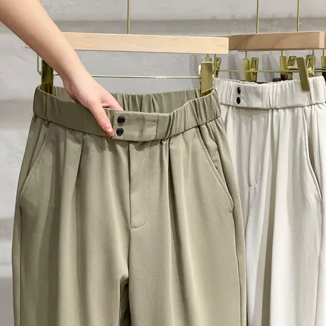 冰丝垂感纯色休闲裤男士春夏季宽松直筒九分裤西裤男装潮牌长裤子图片