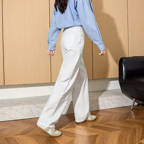 唐狮25春夏季新款牛仔裤女高腰显瘦宽松阔腿裤潮流九分白色裤子女商品大图
