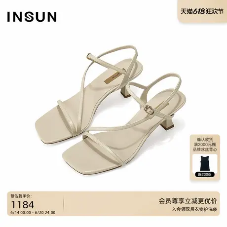 INSUN恩裳2025夏季时尚一字带真皮高跟凉鞋商品大图