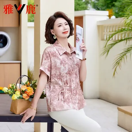 雅鹿中老年气质妈妈装夏季薄款显瘦衬衫2025新款时尚休闲短袖上衣图片