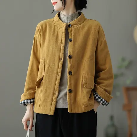 dza 复古宽松外套女士加厚棉服上衣新款冬装棉袄文艺短款休闲棉衣图片