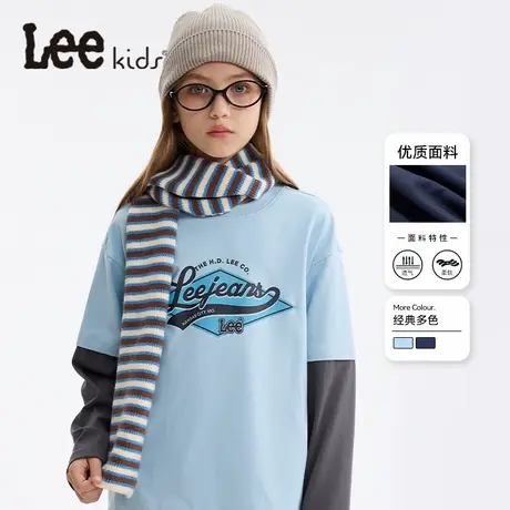 Lee童装长袖t恤女童秋季纯棉打底衫儿童时髦假两件上衣儿童体恤衫商品大图