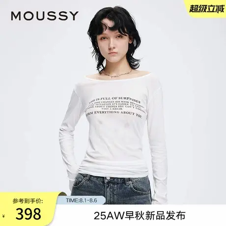 MOUSSY2025早秋新品美式字母印花一字领修身长袖T恤028IAZ90-1071商品大图