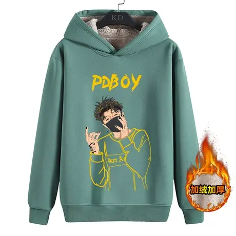 青少年冬季加绒加厚卫衣男连帽带绒初中高中学生羊羔毛绒冬装外套商品大图