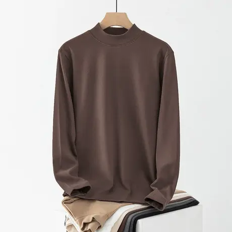 半高领长袖t恤男秋季小衫保暖双面绒德绒内搭打底衫纯色中领秋衣商品大图