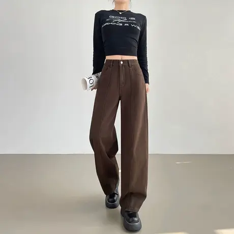 阔腿牛仔裤女2025秋季新款裤子高腰显瘦宽松复古咖啡色垂感直筒裤商品大图