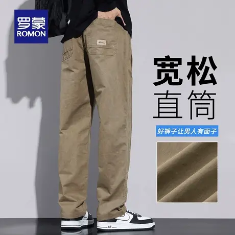 罗蒙纯棉休闲裤男士秋季新款宽松直筒美式复古直筒工装长裤子N3Z商品大图