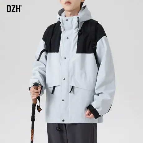 男士登山服冲锋衣男款拼接外套男高级感痞帅秋装2023新款美式夹克商品大图