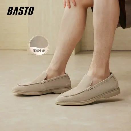 百思图26春季新款休闲商务皮鞋男时尚一脚蹬乐福鞋豆豆鞋13651AM6商品大图