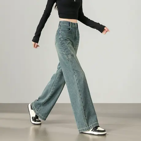 唐狮秋冬季新款牛仔裤女工装宽松时尚潮流潮酷设计感阔腿裤子TUTA图片