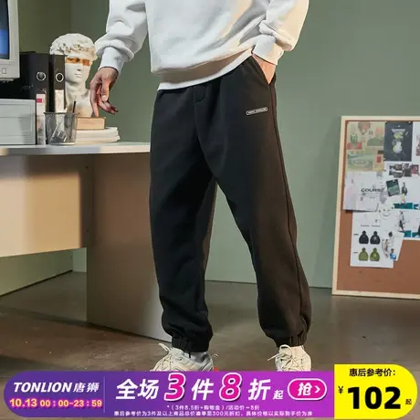 唐狮23秋冬新款男休闲裤摇粒绒宽松运动长裤子男灯芯绒潮牌束脚裤商品大图
