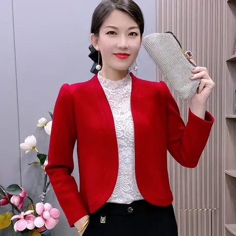 针织开衫外套女春秋季新款小披肩旗袍外搭婚礼妈妈黑色爆款上衣图片