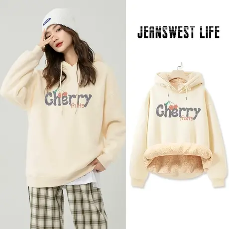 真维斯LIFE连帽卫衣女新款2023爆款秋冬加绒韩系慵懒风小个子外套商品大图