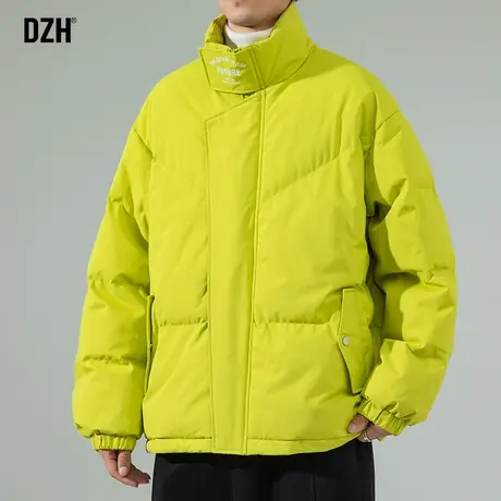 男士荧光绿立领棉服男潮冬季加厚休闲立领棉衣外套保暖2023年新款商品大图