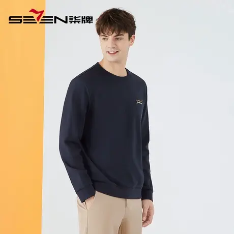 柒牌卫衣男士时尚休闲青年字母绣花2022秋季男装圆领长袖T恤上衣图片