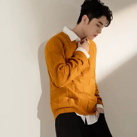 桔熊秋冬季男女通穿包芯纱格纹针织衫保暖情侣装毛衣女大码FA2784商品大图