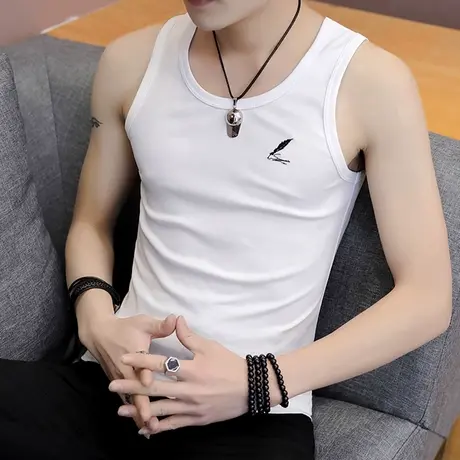 夏季男士健身纯色坎肩汗背心运动无袖t恤韩版修身弹力打底衫百搭商品大图