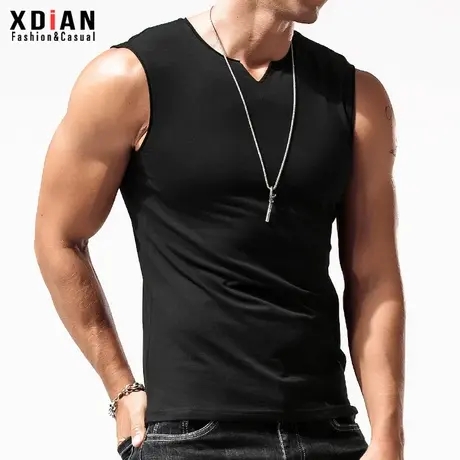 夏季宽肩背心男士无袖t恤纯棉打底紧身修身运动健身砍袖坎肩潮流商品大图