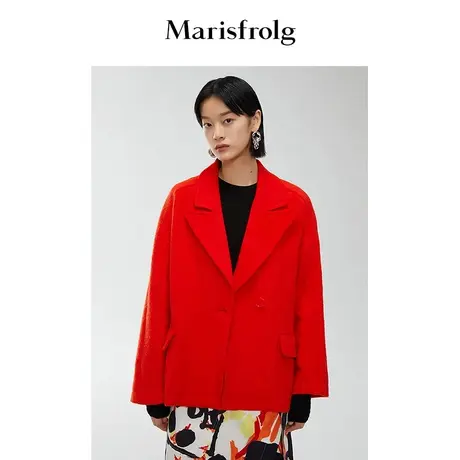 【羊毛短外套】玛丝菲尔外套春季新款羊毛收腰翻领毛呢外套商品大图