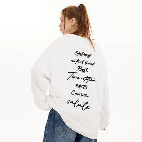 Nuthink美式潮流长袖字母T恤男高街宽松春季圆领国潮潮牌男款上衣商品大图