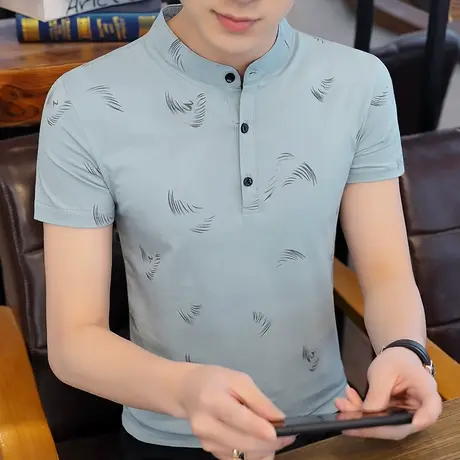 短袖T恤男纯棉上衣夏装薄款男装立领POLO衫韩版半袖夏季修身汗衫商品大图