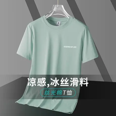 液氨丝光棉短袖t恤男圆领速干冰丝凉感夏季字母印花潮流半袖体恤商品大图