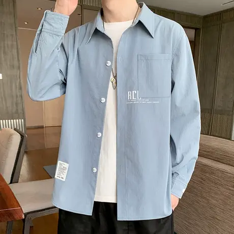 衬衫男长袖潮牌潮流宽松休闲工装衬衣男夏季薄款痞帅百搭寸衫外套商品大图