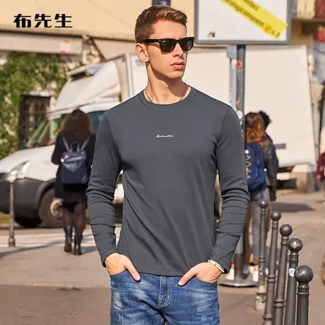 MrBu布先生新疆棉长袖T恤男字母印花上衣纯棉打底衫T恤衫男装商品大图