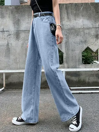 薄款小个子牛仔裤女直筒宽松春秋2023年新款高腰潮流显瘦拖地阔腿图片