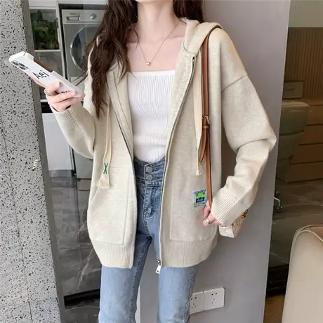 毛衣外套女连帽开衫秋季2024年新款女慵懒风宽松长袖针织衫上衣潮商品大图