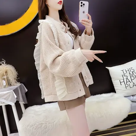 设计感毛衣开衫女2024新款早春季宽松慵懒风显瘦洋气百搭针织开衫图片