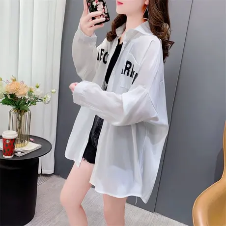 中长款防晒衬衫女夏季2023年新款网红薄款透气百搭休闲防晒服外套图片