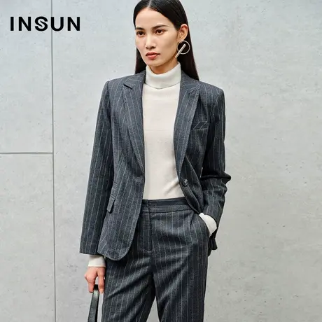 INSUN恩裳线上专选冬季精纺羊毛条纹挺括西装图片