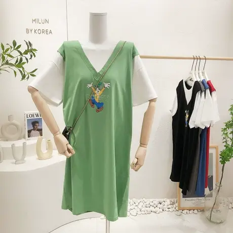 夏季连衣裙韩国东大门2022新款卡通休闲假两件过膝T恤裙大码显瘦图片