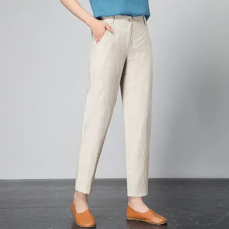 白色棉麻裤子女夏2023新款亚麻女裤夏季薄款小个子八分九分休闲裤商品大图