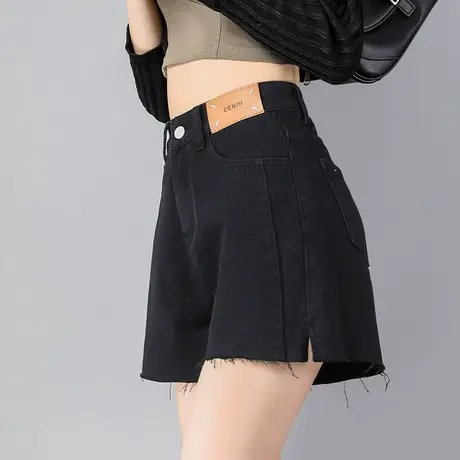 黑色高腰牛仔短裤女夏季薄2023年新款a字开叉夏天辣妹热裤三分裤图片