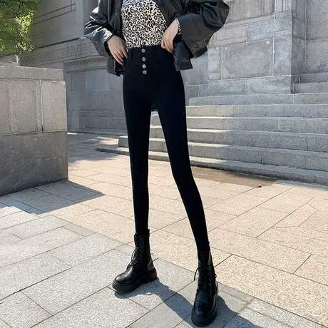 高腰打底裤女外穿女士秋冬新款加绒显瘦百搭九分小脚紧身魔术裤潮图片